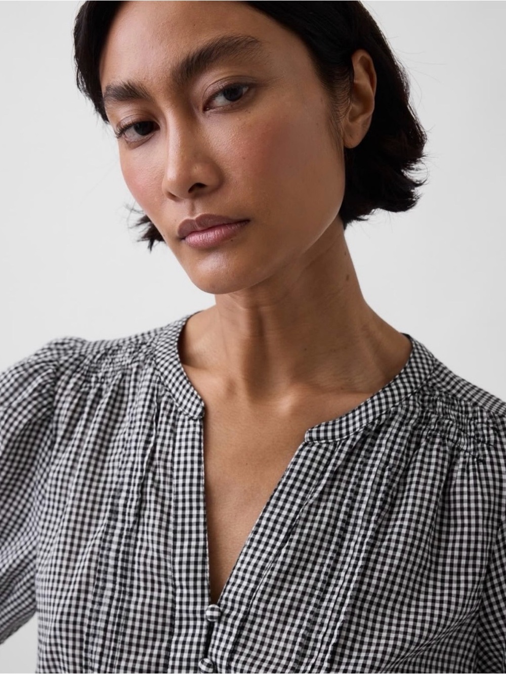 GAP Tie Waist Top in Black Gingham Size XS - Picture 3 of 4
